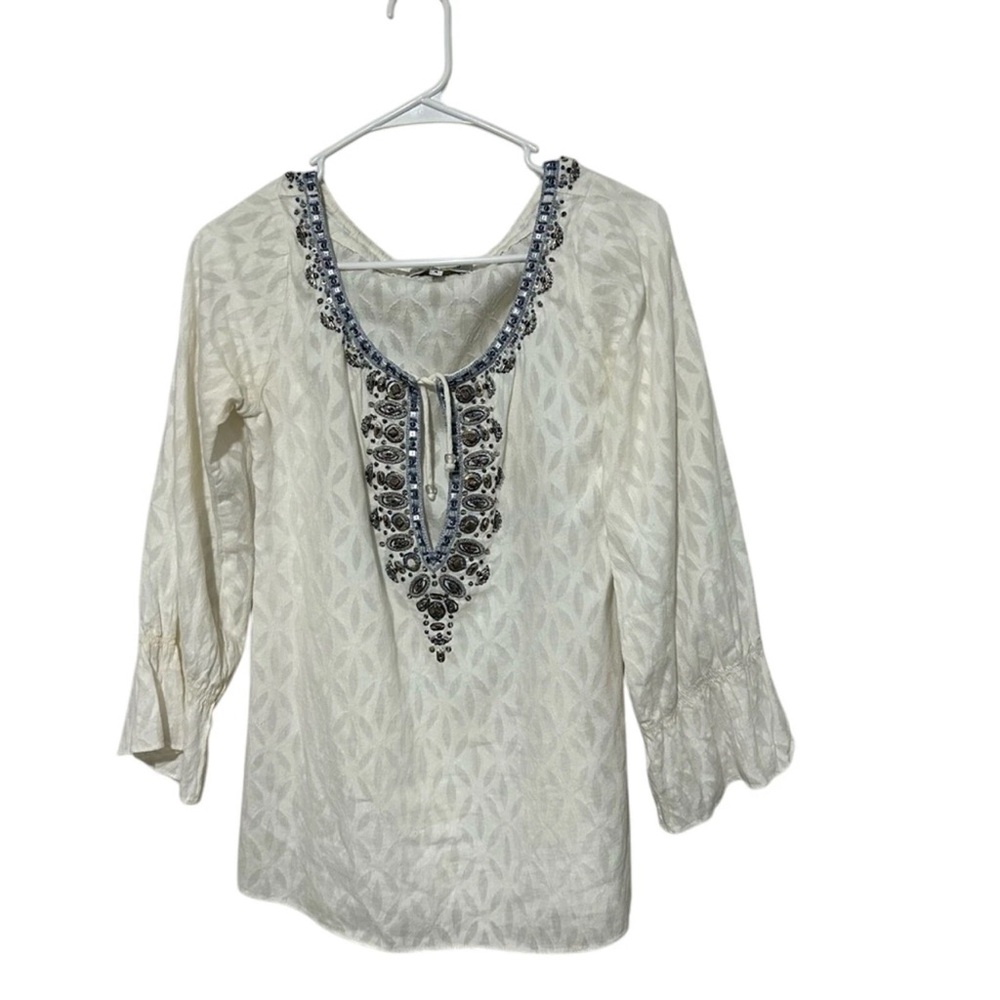 Bella Tu by Gopi Vaid White Pattern Boho Tunic Romantic Blouse Size 4